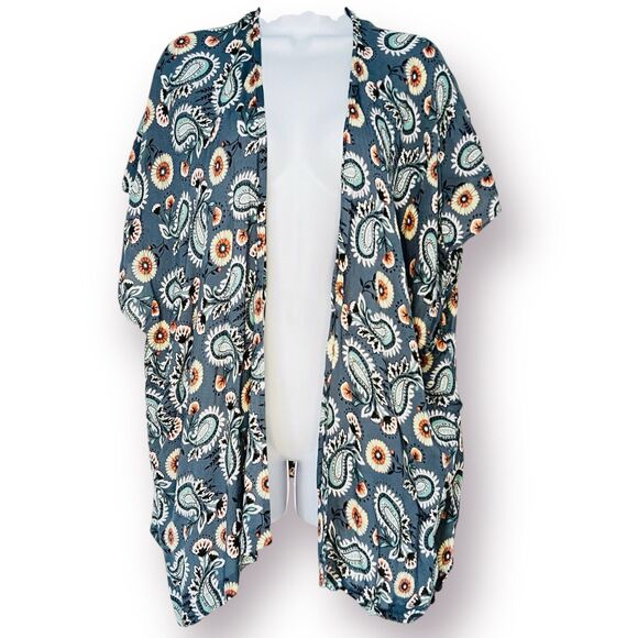 loft Sweaters - Loft Kimono One Size Spring Floral Print Open Lightweight Light Blue Modal